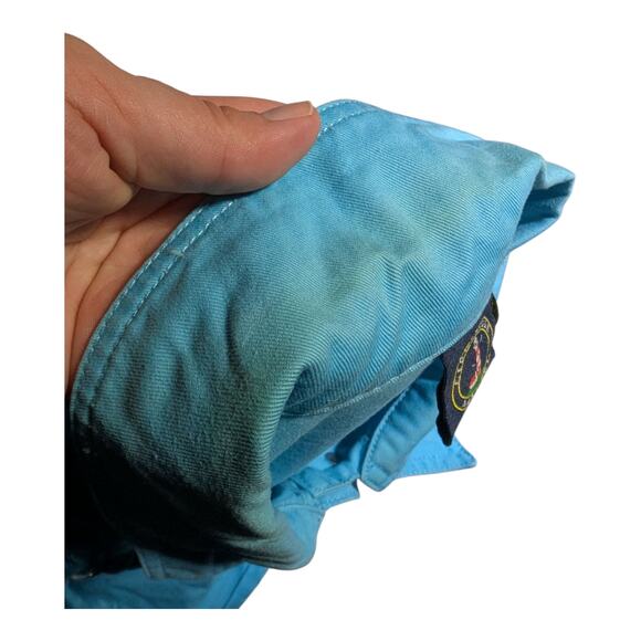 Vtg Y2K Lighthouse Sky Blue Floral Embroidered Applique Trucker Jacket Sz L - Picture 3 of 6